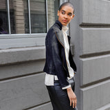 Classic Leather Knit Moto Jacket Black