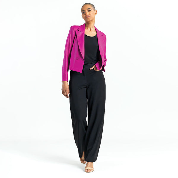 Crop Liquid Leather Blazer Magenta