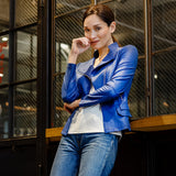 Liquid Leather Biker Jacket Cobalt