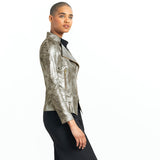 Liquid Leather Textured Biker Jacket Olive Crocodile
