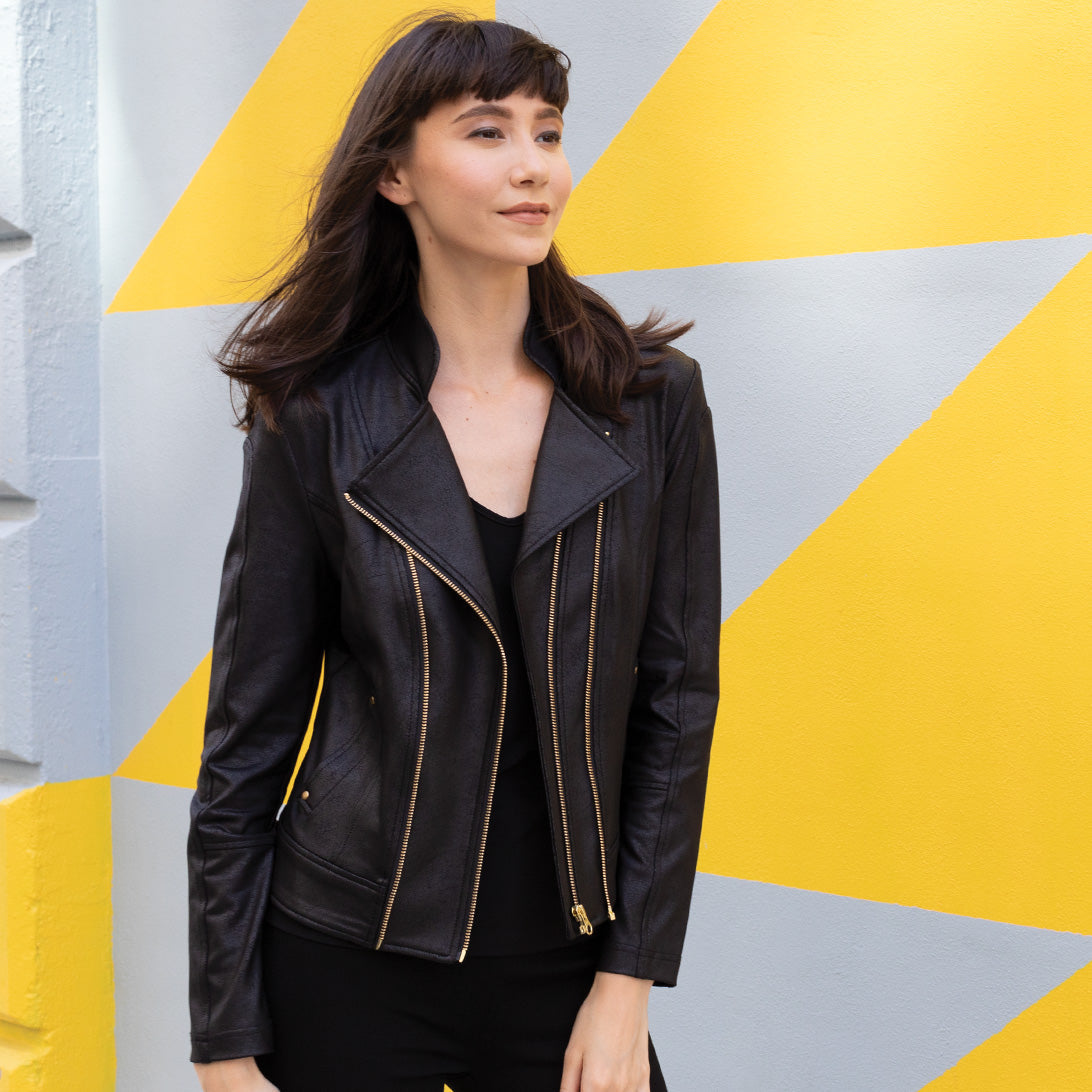 Double Zip Leather Jacket Black