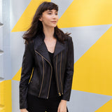 Double Zip Leather Jacket Black