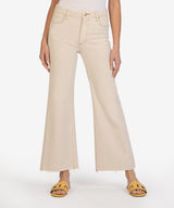 Meg Hi Rise Raw Hem Wide Leg Jeans Ecru