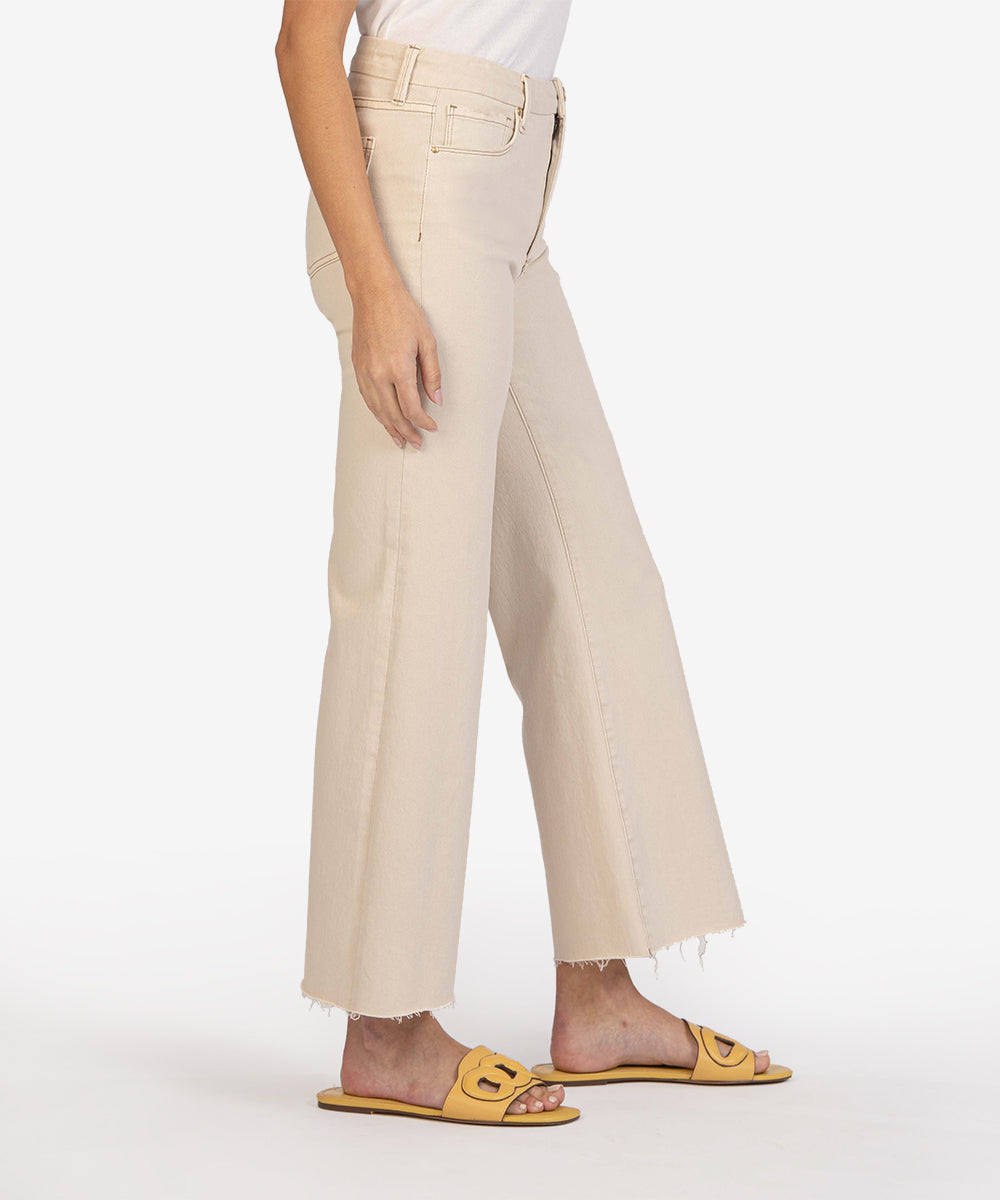 Meg Hi Rise Raw Hem Wide Leg Jeans Ecru