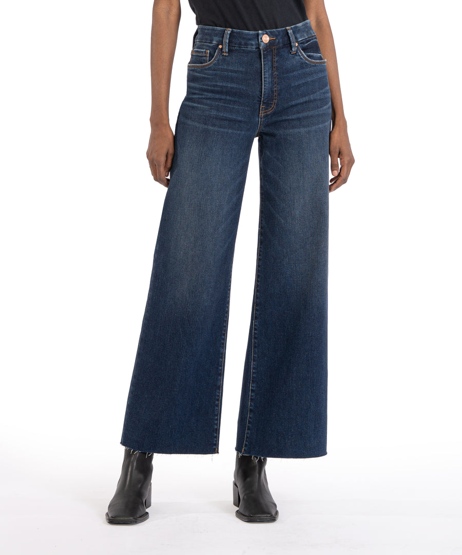 Meg Hi Rise Raw Hem Wide Leg Jeans Exhibited
