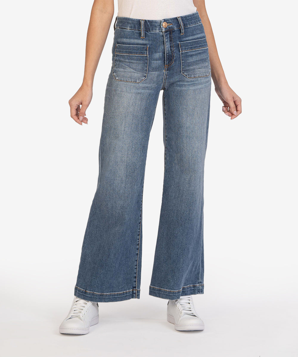 Meg Patch Pocket Hi Rise Wide Leg Regular Hem Jeans Clear