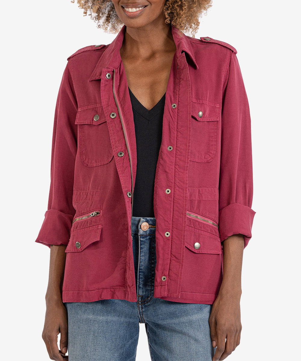 Brinley Waist Tie Utility Jacket Bordeaux