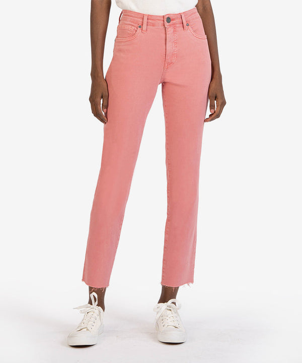 Reese High Rise Raw Hem Ankle Straight Pant Soft Coral