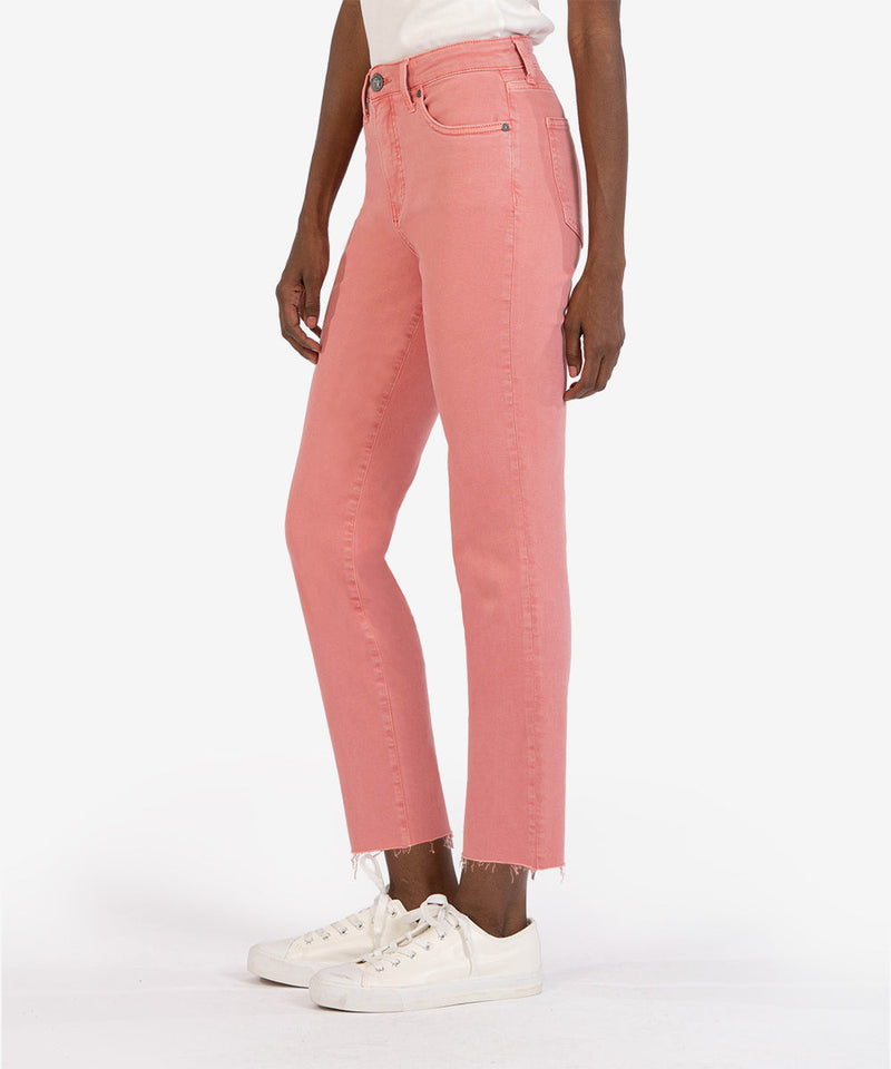 Reese High Rise Raw Hem Ankle Straight Pant Soft Coral