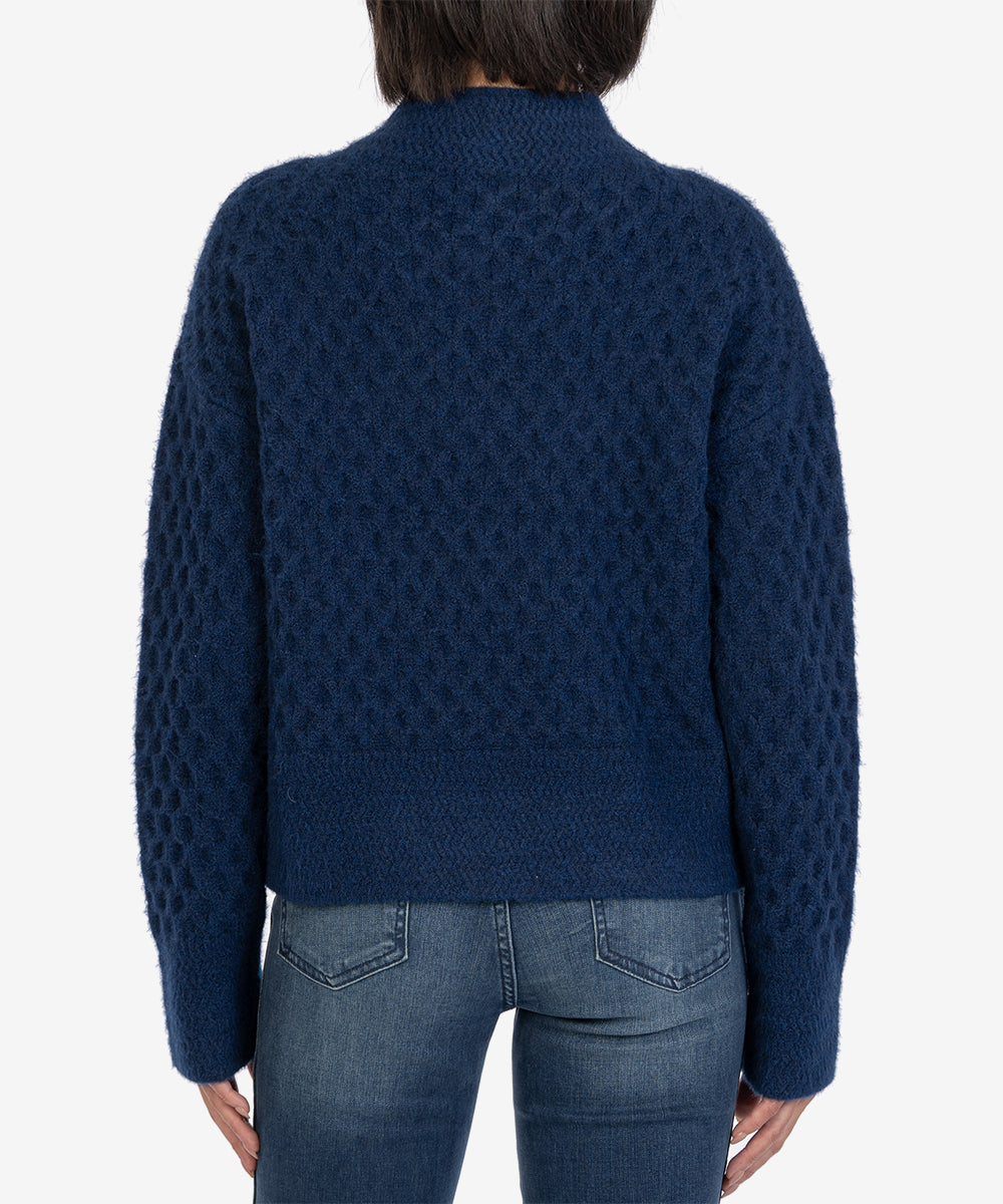 Adah Solid Mock Neck Sweater Navy