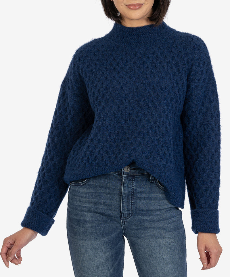 Adah Solid Mock Neck Sweater Navy