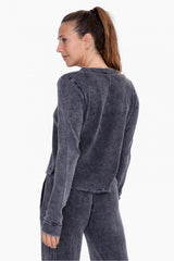 Mineral Washed Long Slv Top Black