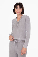 Mineral Washed Long Slv Top Slate