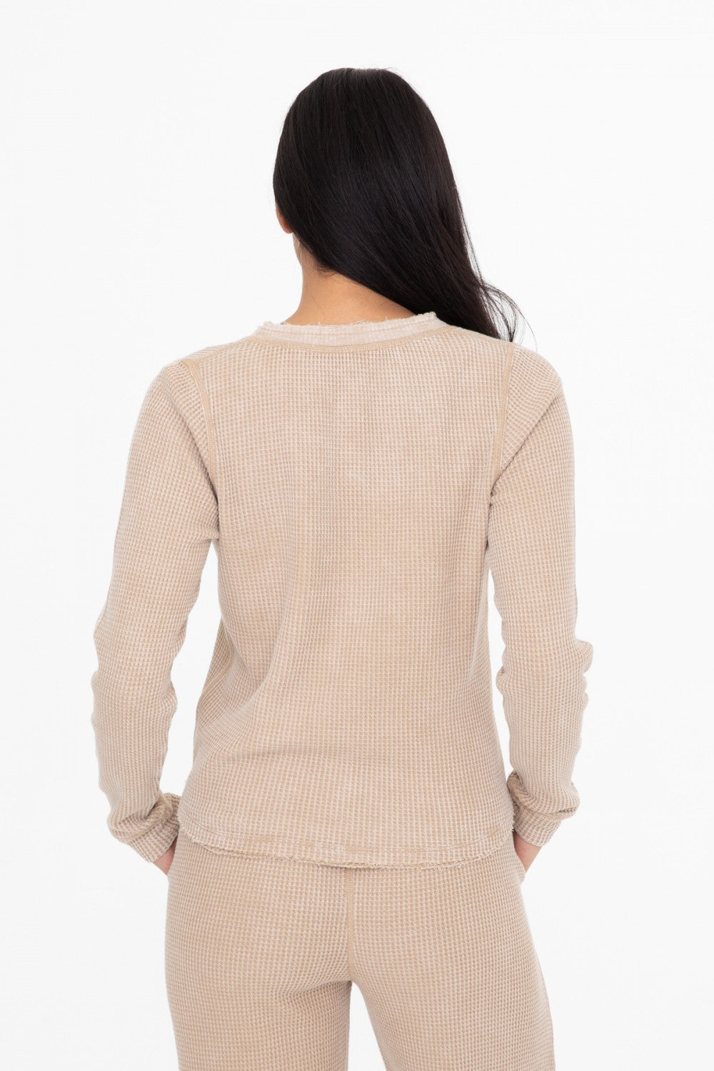 Mineral Washed Long Slv Top Taupe
