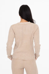 Mineral Washed Long Slv Top Taupe