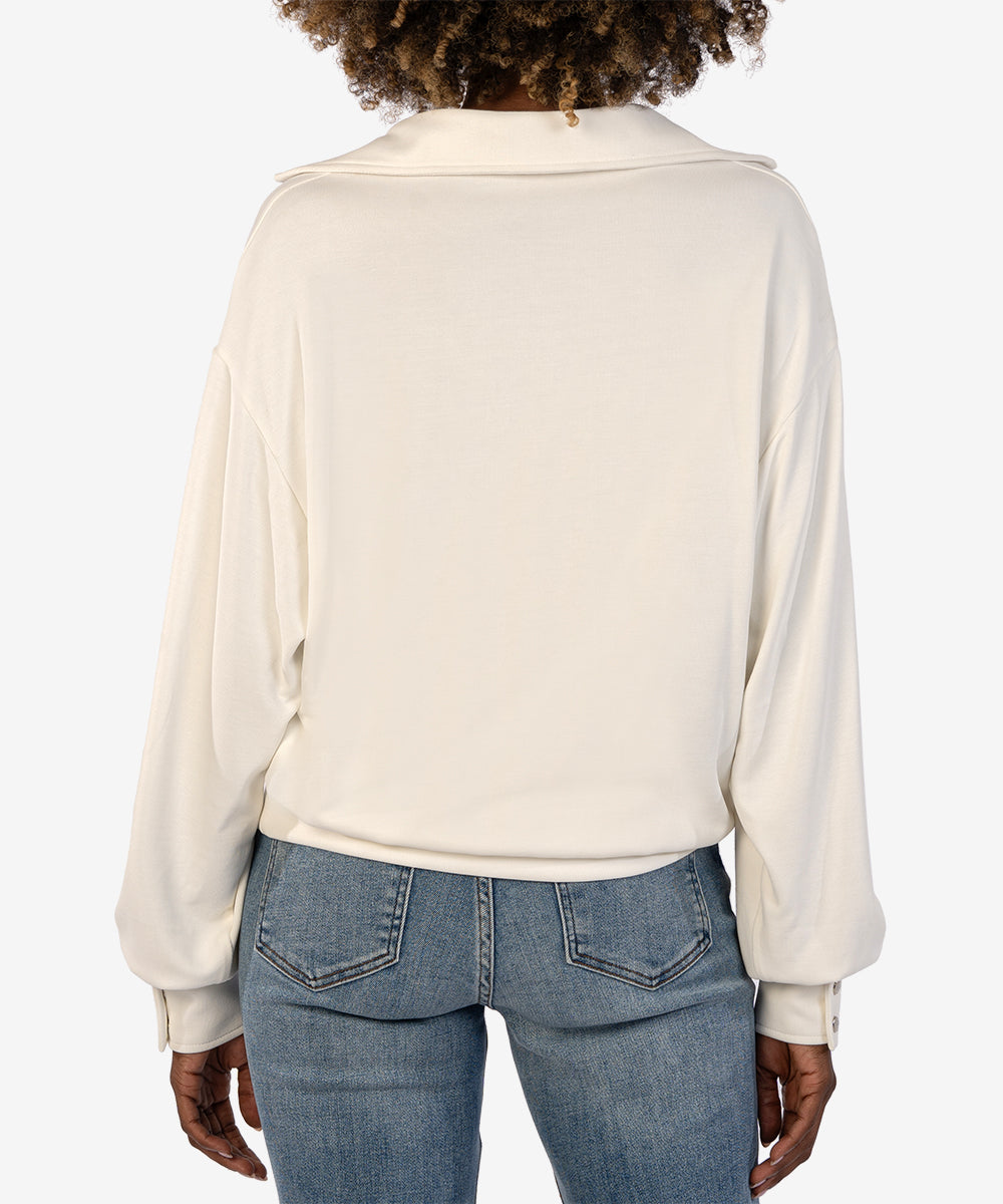 Audrina Drop Shoulder Collared Sweatshirt Ivory