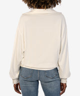 Audrina Drop Shoulder Collared Sweatshirt Ivory
