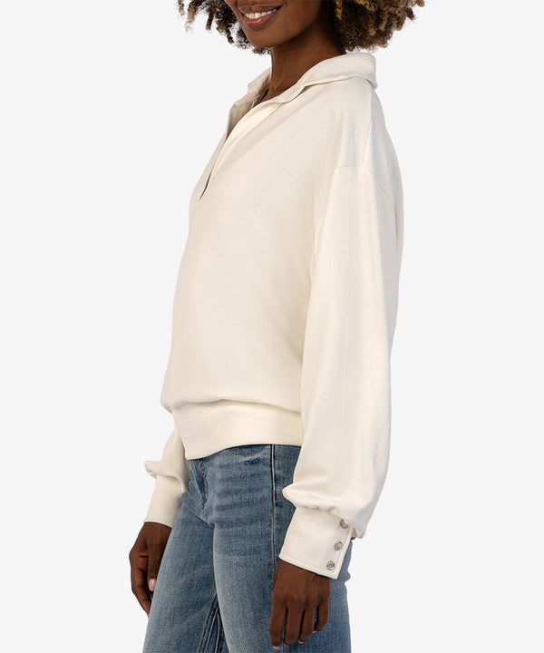 Audrina Drop Shoulder Collared Sweatshirt Ivory