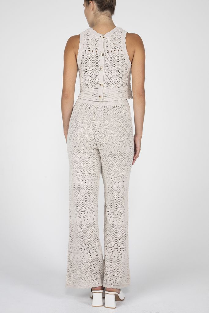 Crop Crochet Button Back Tank Beige