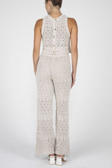 Crop Crochet Button Back Tank Beige