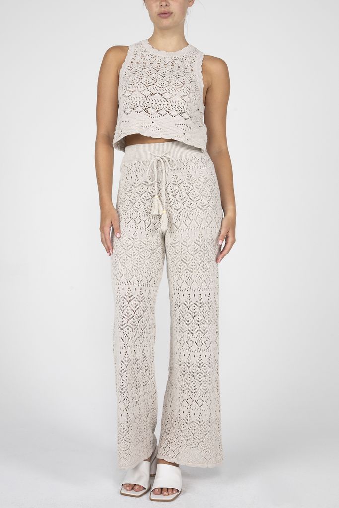 Crop Crochet Button Back Tank Beige