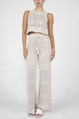 Crop Crochet Button Back Tank Beige