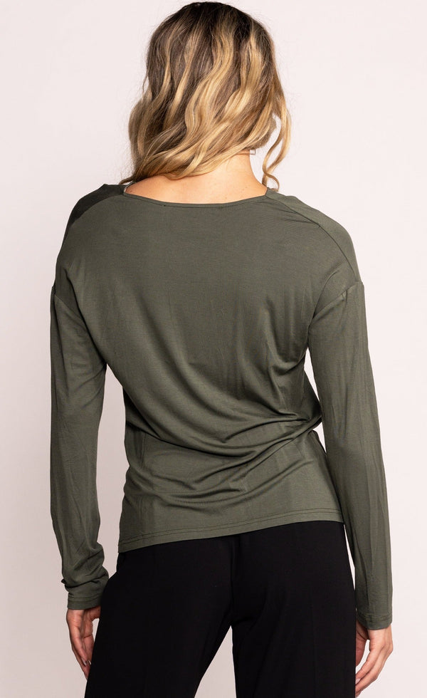 Gianna Drape Long Sleeve Top Forest Green