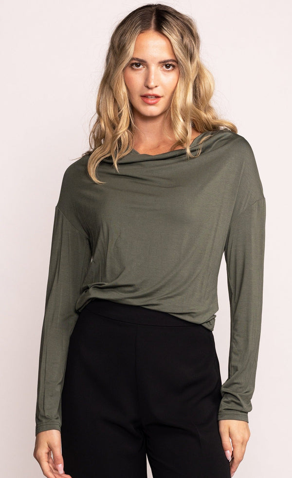 Gianna Drape Long Sleeve Top Forest Green