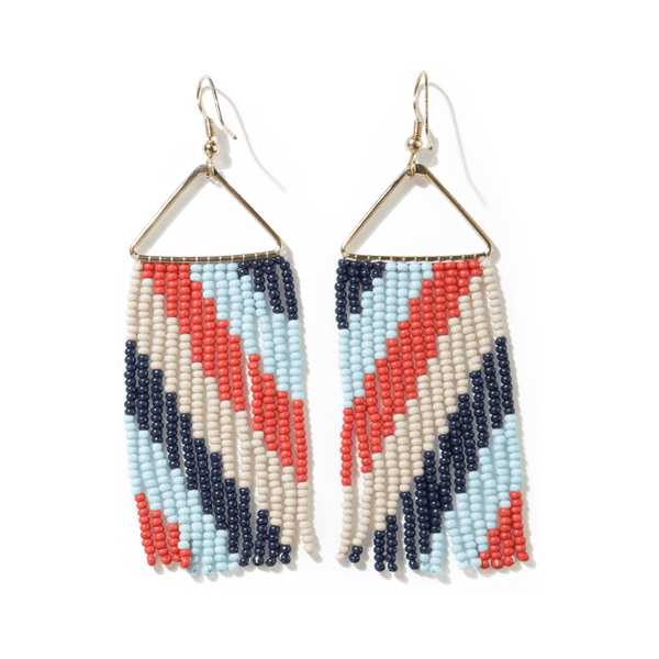 Whitney Chevron Stripes On Triangle Earrings Blue + Red