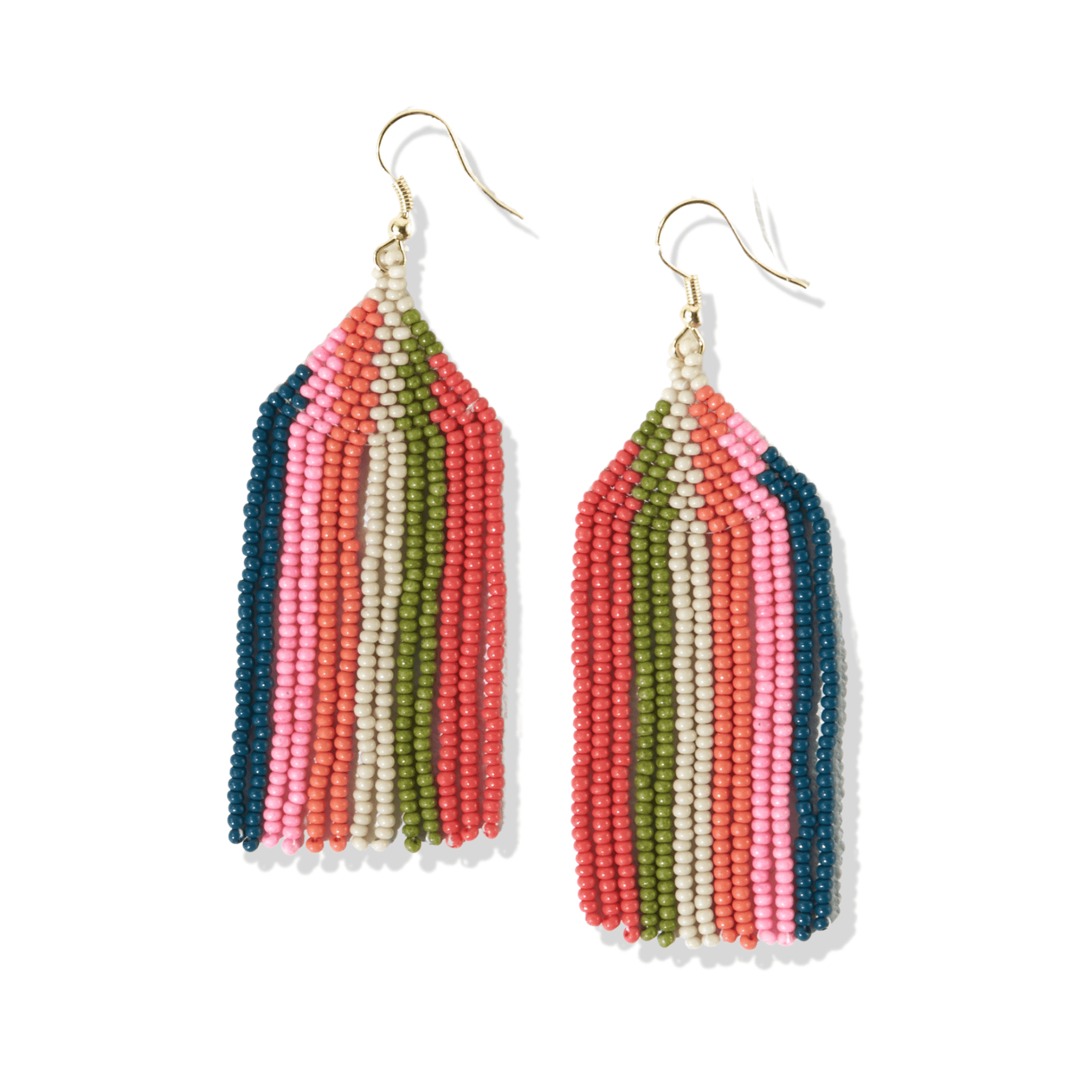 Dolly Vertical Stripe Fringe Beaded Earrings Peacock