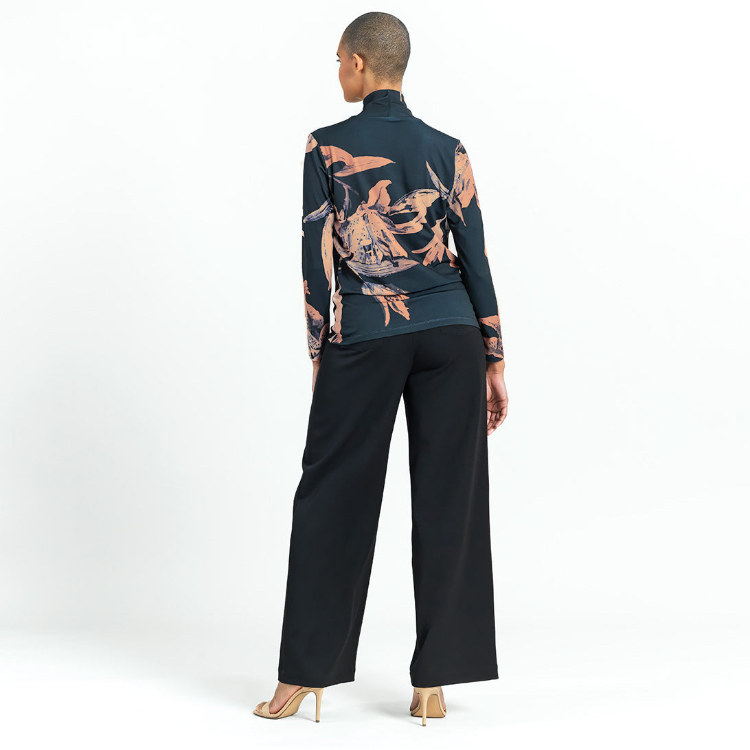 Lily Print Mock Neck Long Sleeve Top Coffee