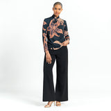 Lily Print Mock Neck Long Sleeve Top Coffee