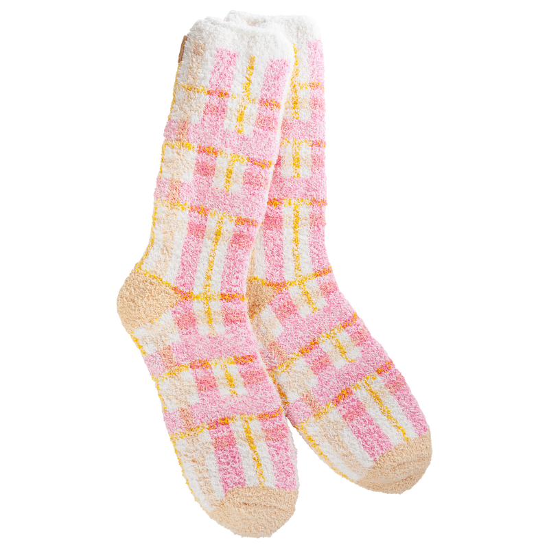 Cozy Crew Sock Pink Multi Plaid