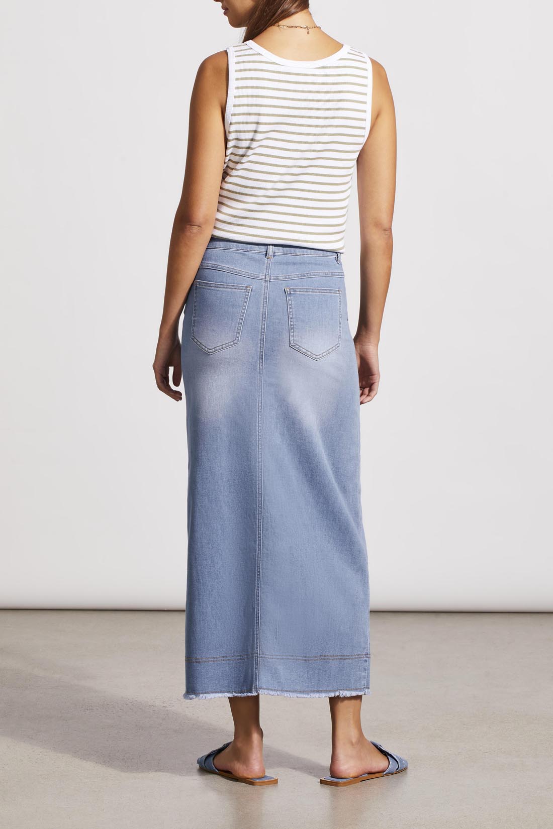 Slit Detail Full Length Denim Skirt Sky Blue