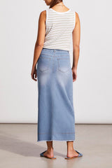 Slit Detail Full Length Denim Skirt Sky Blue