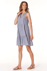 Striped Tiered Tank Dress Navy