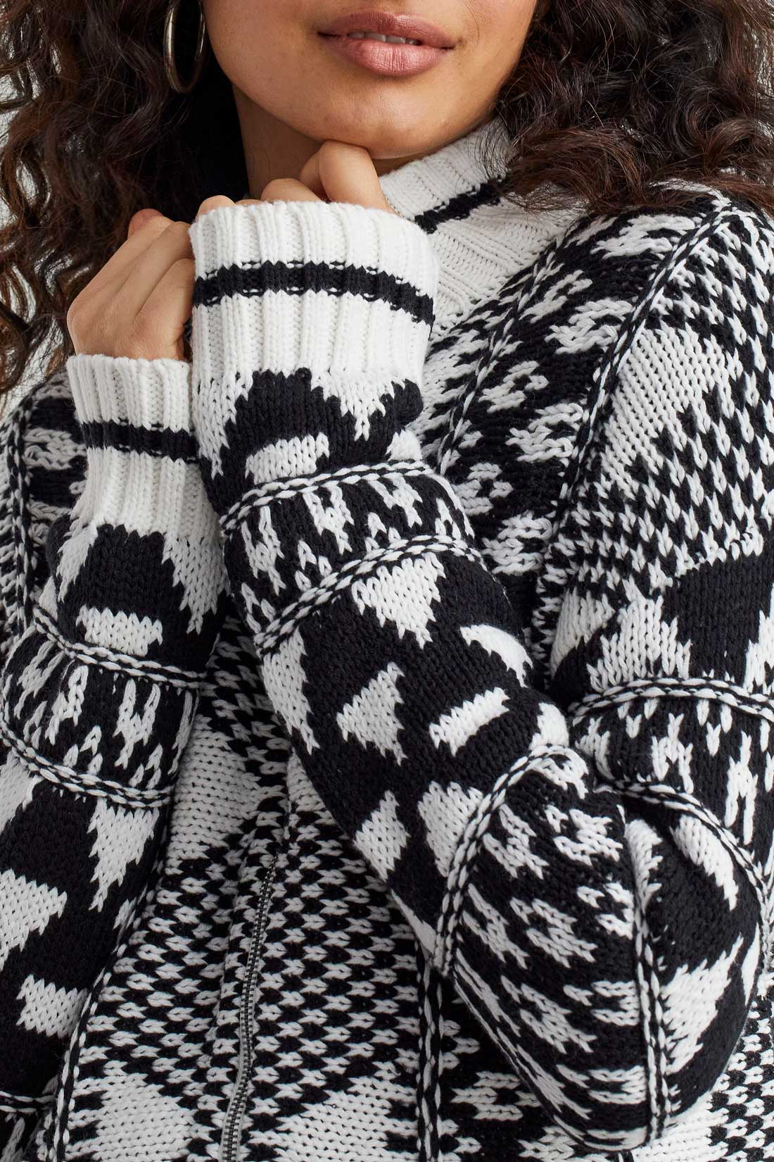 Mock Neck Zip Up Sweater Cardi  Black