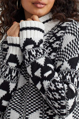 Mock Neck Zip Up Sweater Cardi  Black