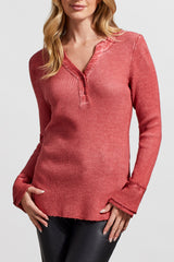 Fray Hem Double Layered Cuff Henley Rosewood