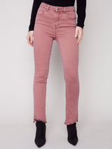 Asymmetric Hem Colored Twill Flare Raspberry