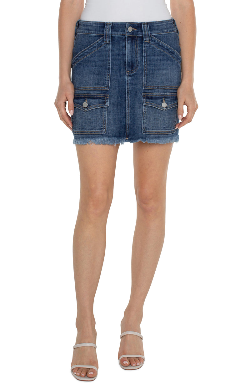 Denim Fray Hem Cargo Mini Skirt State Street