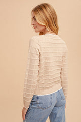 Contrast Scallop Trim Heart Knit Sweater Taupe