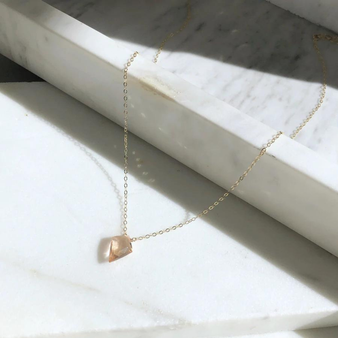 Champagne Quartz Necklace 14k Rose Gold Fill