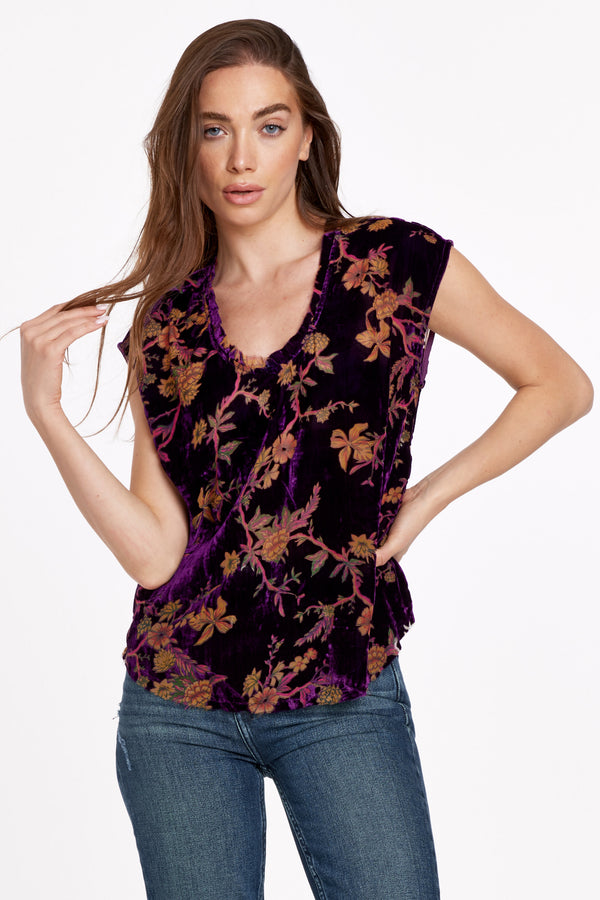 Yanis Printed Cap Sleeve Top Imperial Purple Flower