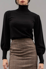 Solid High Neck Long Sleeve Knit Top Black