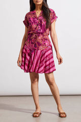Combo Print Drawstring Dress Daiquiri
