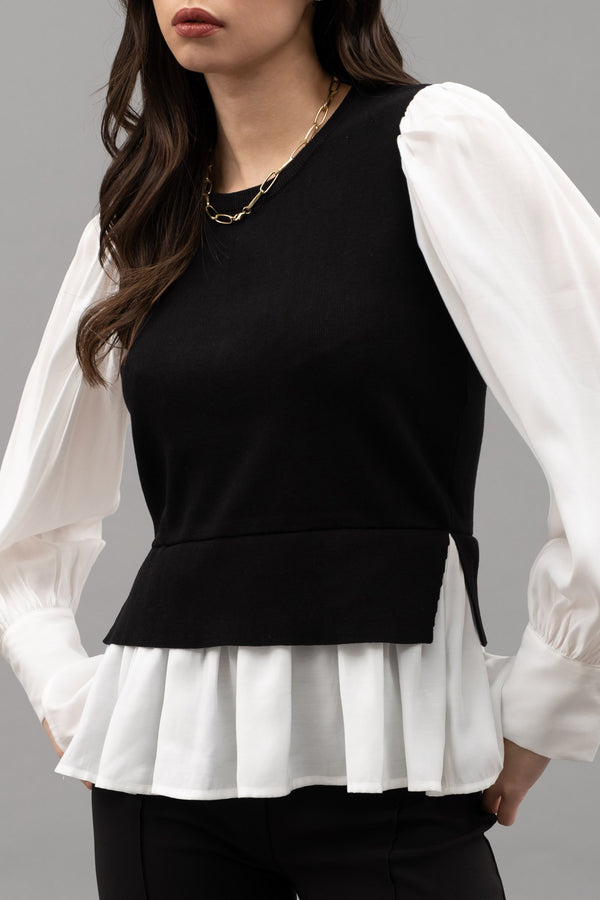 Layered Round Neck Sweater Vest Black