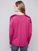 Satin Contrast Knit Top Amethyst