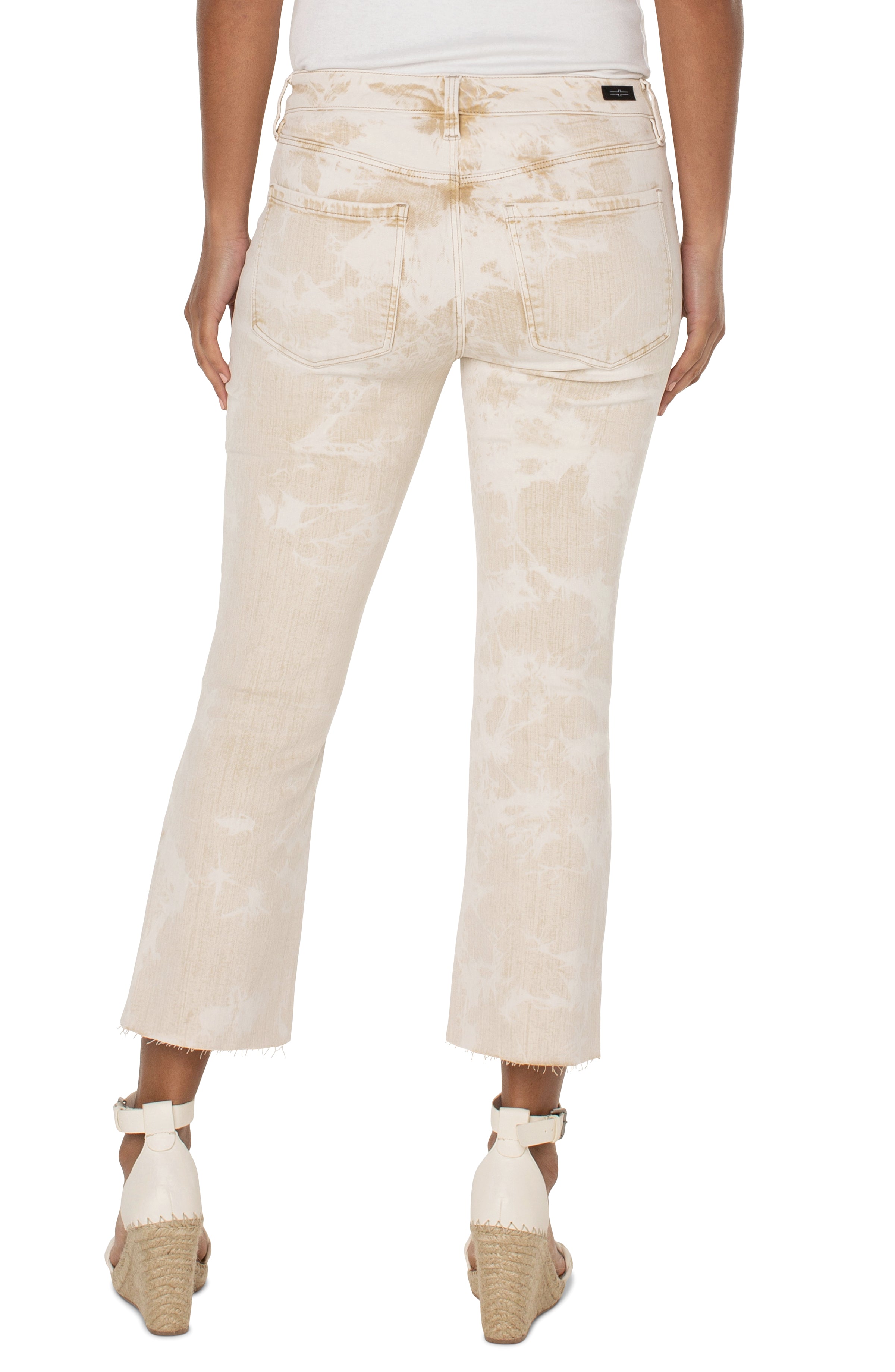 Hannah Cut Hem Crop Flare Jeans Biscuit Tan Tie Dye