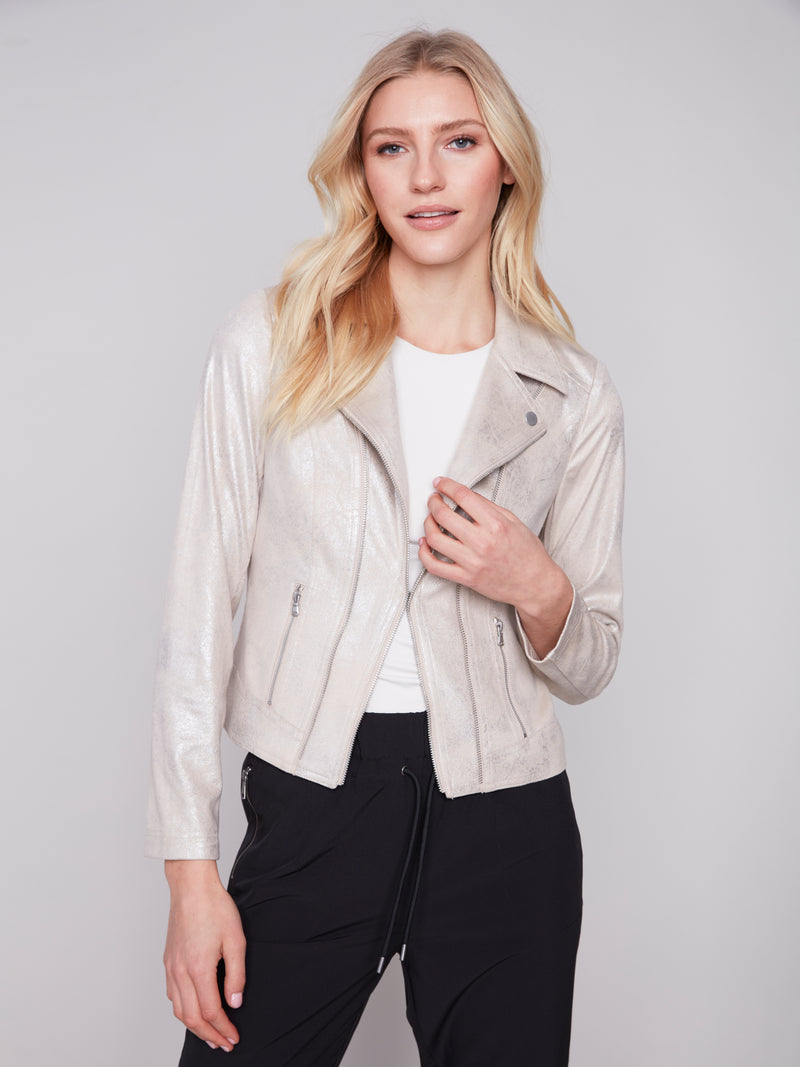 Faux Suede Moto Jacket Champagne